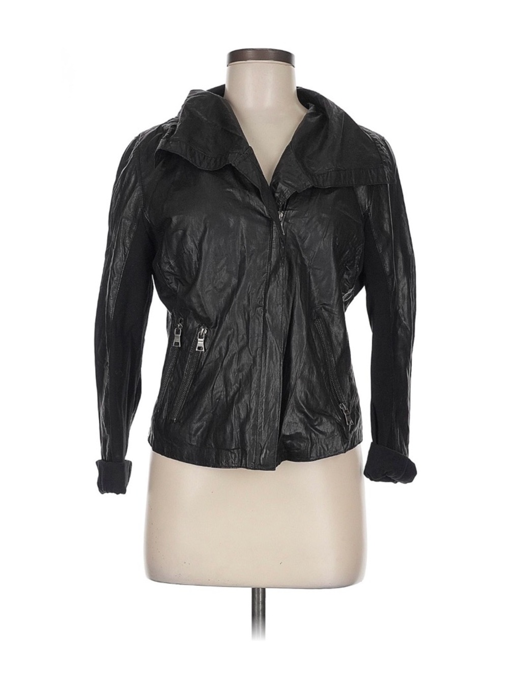 Banana Republic Black Faux Leather Zip-Front Jacket